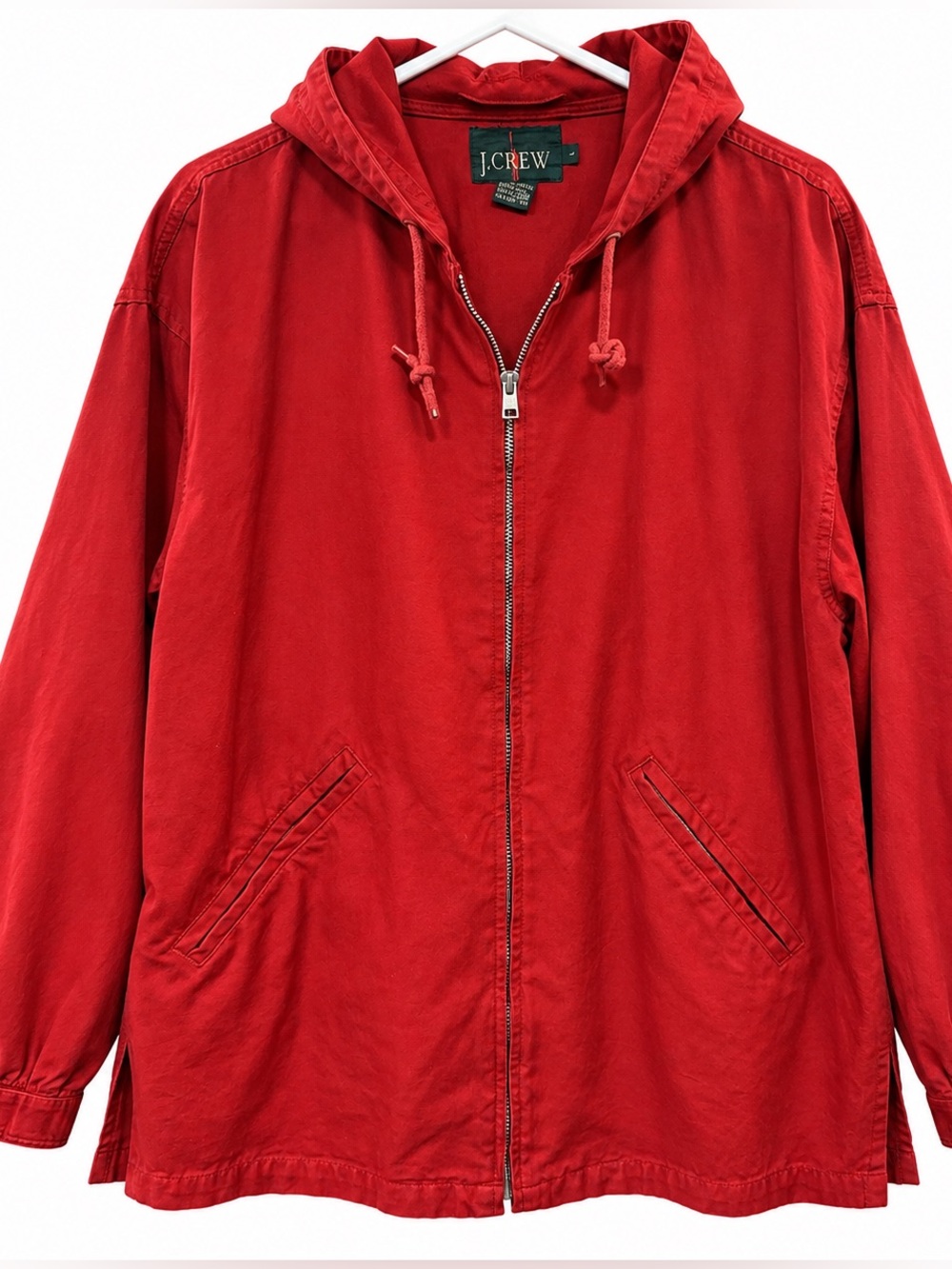 J.Crew Vintage Oarsman Sailing Jacket Red 100% Cotton Canvas Hooded Men’s Large